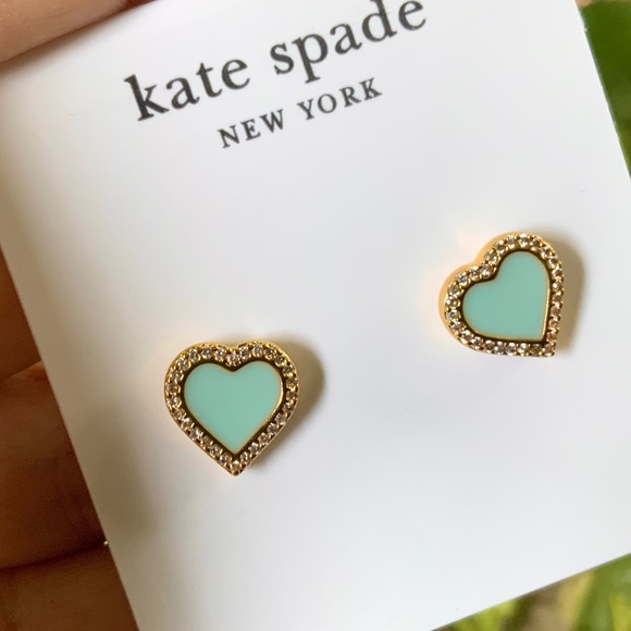 Kate Spade TAKE HEART Earrings🩷Charming STUDS TIFFANY BLUE CZ/ENAMEL GOLD - Picture 4 of 11
